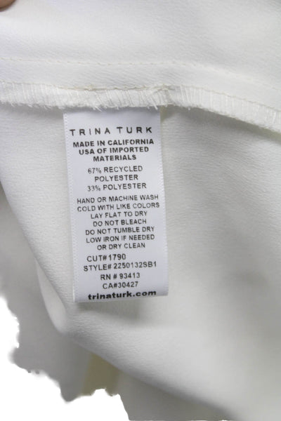 Trina Turk Women Ivory V-Neck 3/4 Sleeve Blouse 67% Recycled Polyester Size L