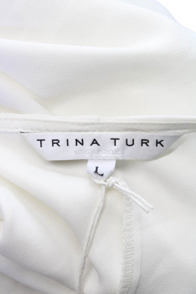 Trina Turk Women Ivory V-Neck 3/4 Sleeve Blouse 67% Recycled Polyester Size L