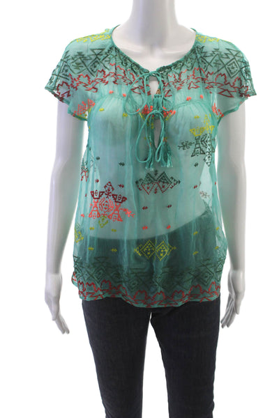 Twelfth Street by Cynthia Vincent Womens Silk Tunic Green Sleeveless Size S
