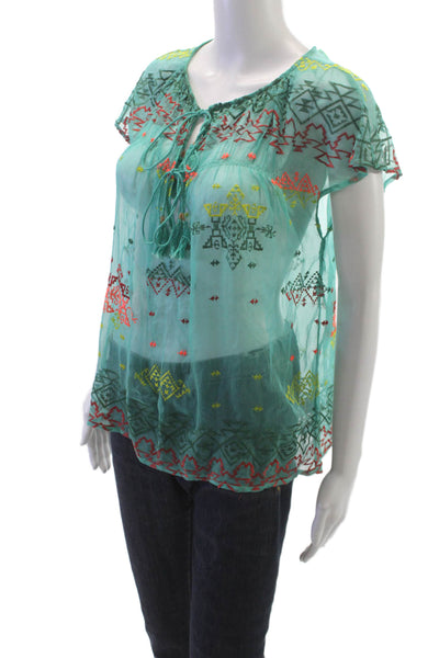 Twelfth Street by Cynthia Vincent Womens Silk Tunic Green Sleeveless Size S