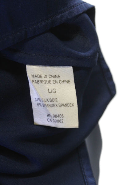 Theory Women Silk Collared Basic Blouse Short Sleeve Blue Button Size L
