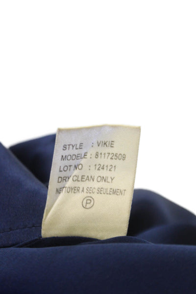 Theory Women Silk Collared Basic Blouse Short Sleeve Blue Button Size L