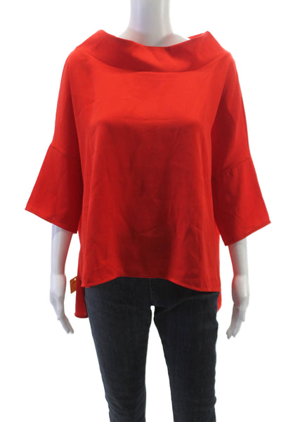 Suzy D Women Tunic Blouse Red Boat Neck 3/4 Sleeve Polyester Size L