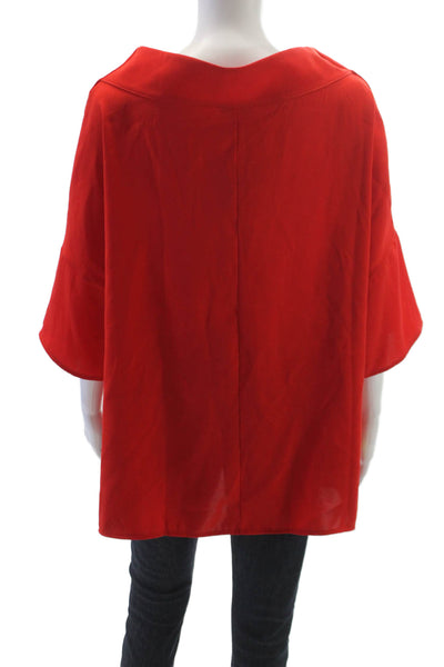 Suzy D Women Tunic Blouse Red Boat Neck 3/4 Sleeve Polyester Size L