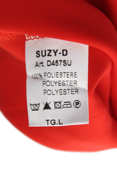 Suzy D Women Tunic Blouse Red Boat Neck 3/4 Sleeve Polyester Size L