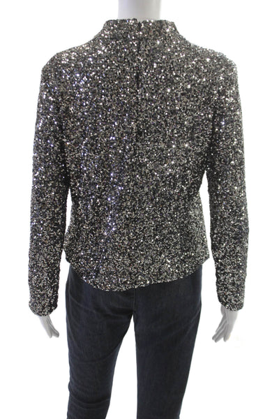 Insight Womens Silver Mock Neck Zip Blouse Polyester Long Sleeve Size M