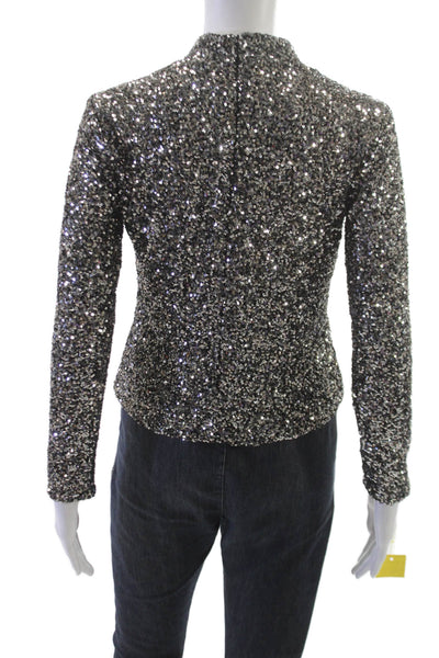 Insight Women Mock Neck Long Sleeve Blouse Silver Zip Polyester Size XS