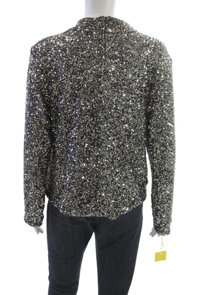 Insight Womens Blouse Silver Mock Neck Long Sleeve Zip Polyester Size XL