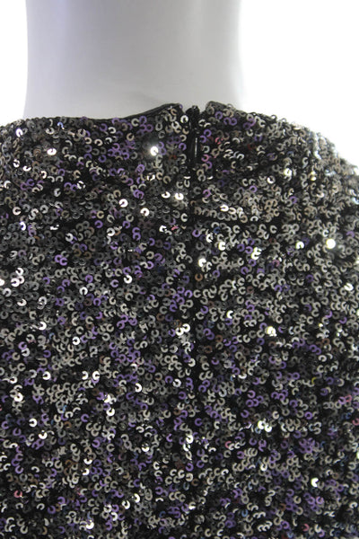 Insight Womens Blouse Silver Mock Neck Long Sleeve Zip Polyester Size XL