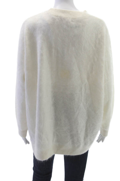 Mia Fratino Women Cashmere V-Neck Cardigan Ivory Long Sleeve Size M