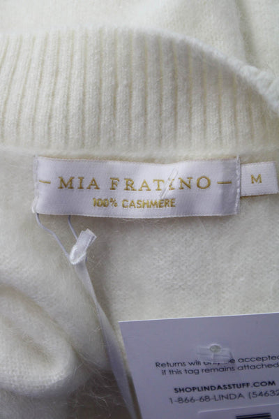 Mia Fratino Women Cashmere V-Neck Cardigan Ivory Long Sleeve Size M