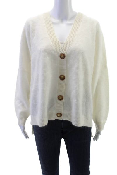 Mia Fratino Womens Cashmere V Neck Cardigan Ivory Long Sleeve Size S