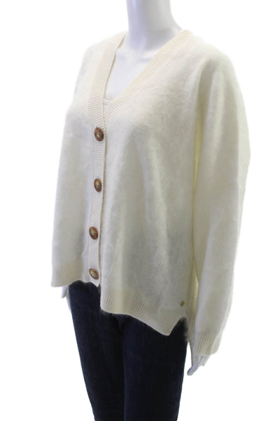 Mia Fratino Womens Cashmere V Neck Cardigan Ivory Long Sleeve Size S