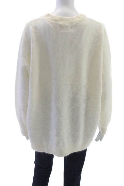 Mia Fratino Womens Cashmere V Neck Cardigan Ivory Long Sleeve Size S