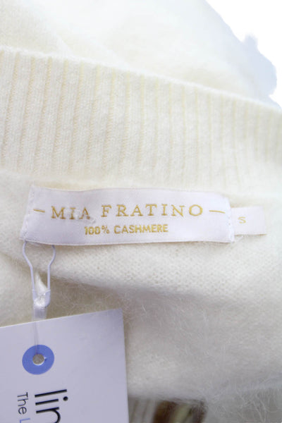 Mia Fratino Womens Cashmere V Neck Cardigan Ivory Long Sleeve Size S