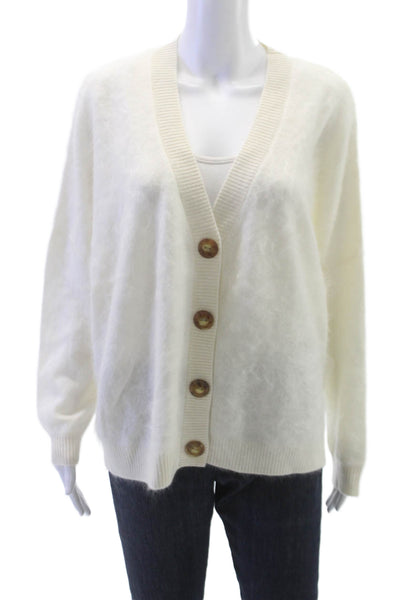 Mia Fratino Womens Cardigan Ivory Cashmere V-Neck Long Sleeve Size XS