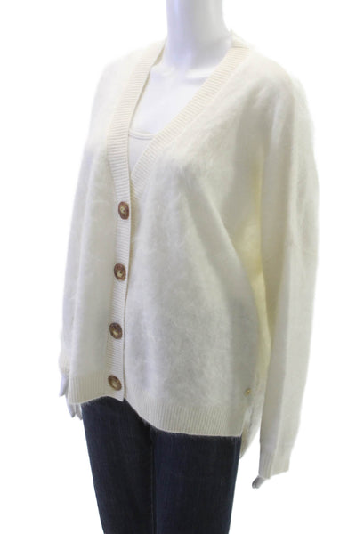 Mia Fratino Womens Cardigan Ivory Cashmere V-Neck Long Sleeve Size XS