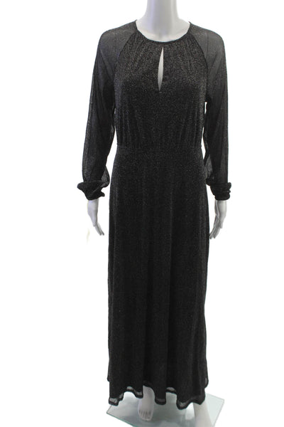 Apricot Women Maxi Long Sleeve Black Round Neck Zip Dress Size L