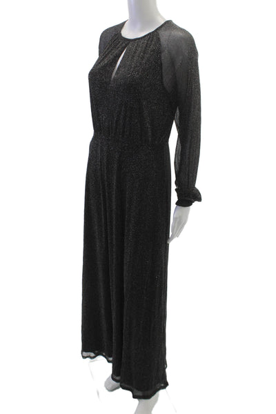 Apricot Women Maxi Long Sleeve Black Round Neck Zip Dress Size L
