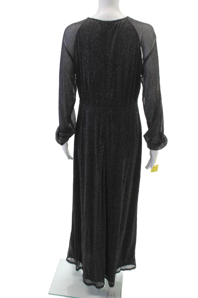 Apricot Women Maxi Long Sleeve Black Round Neck Zip Dress Size L