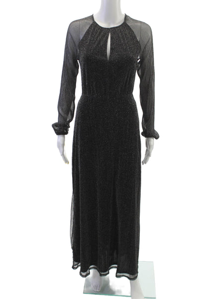 Apricot Women Maxi Dress Black Keyhole Neck Long Sleeve Zip Polyamide Size S