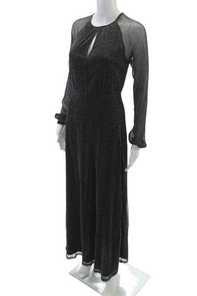 Apricot Women Maxi Dress Black Keyhole Neck Long Sleeve Zip Polyamide Size S
