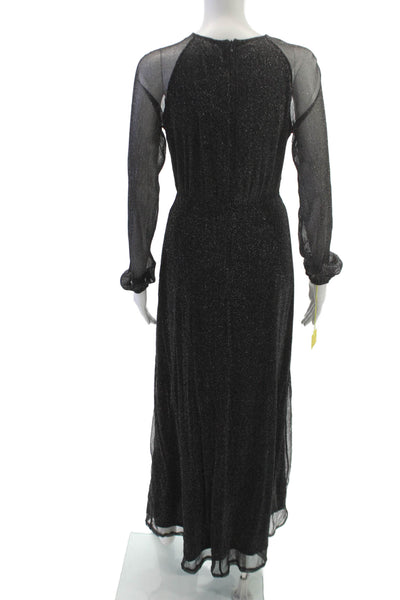 Apricot Women Maxi Dress Black Keyhole Neck Long Sleeve Zip Polyamide Size S
