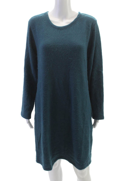M Made In Italy Women Sweater Dress Green Crew Neck Long Sleeve Size XL