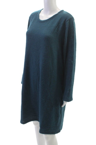 M Made In Italy Women Sweater Dress Green Crew Neck Long Sleeve Size XL