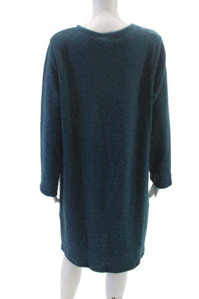 M Made In Italy Women Sweater Dress Green Crew Neck Long Sleeve Size XL