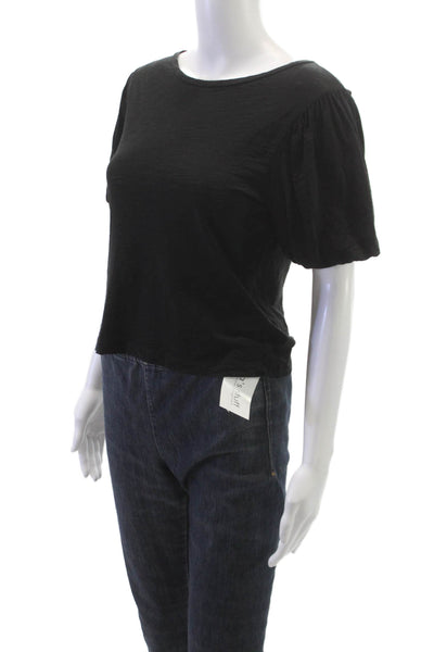 Goldie Womens Boat Neck Black Basic T-Shirt Pima Cotton Short Sleeve Size XS