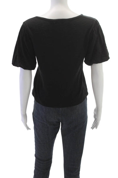 Goldie Womens Boat Neck Black Basic T-Shirt Pima Cotton Short Sleeve Size XS