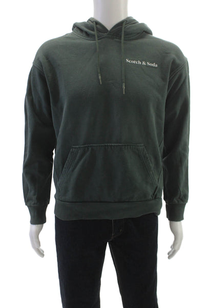 Scotch & Soda Mens Green Cotton Pullover Hoodie Long Sleeve Round Neck Size S