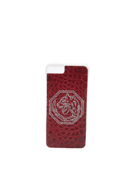 Tardini Unisex Red Genuine American Alligator Jeweled Large iPhone Case White