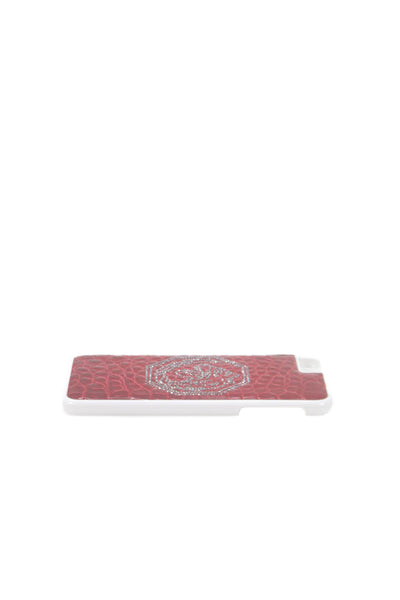 Tardini Unisex Red Genuine American Alligator Jeweled Large iPhone Case White