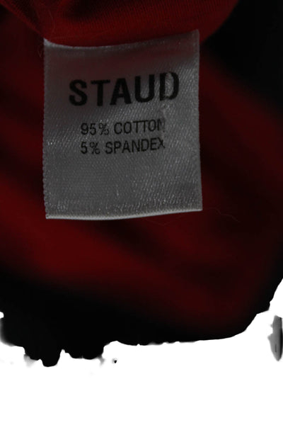 Staud Womens Cropped Button-Up Red Cotton Blend Square Neck Long Sleeve Size M