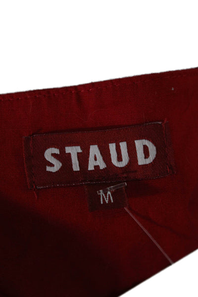 Staud Womens Cropped Button-Up Red Cotton Blend Square Neck Long Sleeve Size M