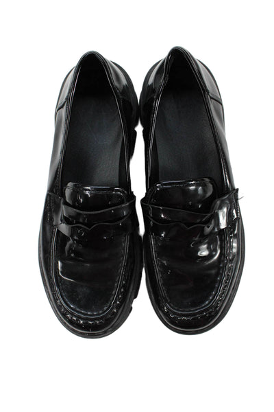 H By Halston Womens Slip On Block Heel Platform Patent Leather Loafers Black 8