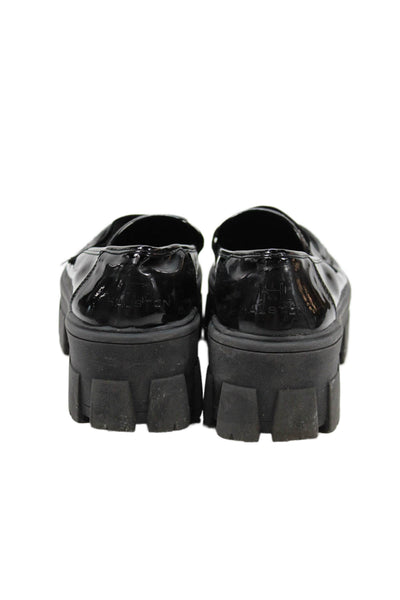 H By Halston Womens Slip On Block Heel Platform Patent Leather Loafers Black 8