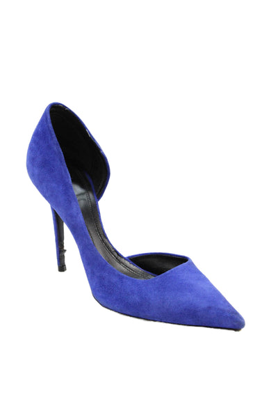 Celine Womens Stiletto Pointed Toe Suede Dorsay Pumps Blue Size 38.5