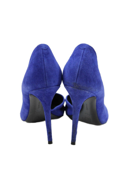 Celine Womens Stiletto Pointed Toe Suede Dorsay Pumps Blue Size 38.5