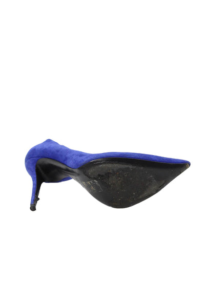 Celine Womens Stiletto Pointed Toe Suede Dorsay Pumps Blue Size 38.5