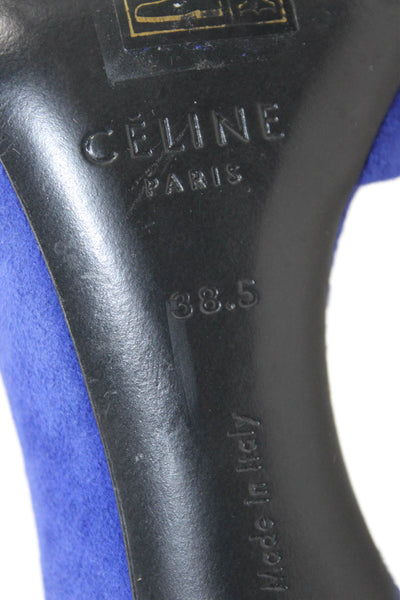 Celine Womens Stiletto Pointed Toe Suede Dorsay Pumps Blue Size 38.5