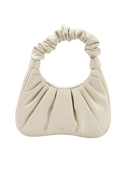 JW Pei Womens Small Ruched Top Handle Leather Shoulder Handbag White