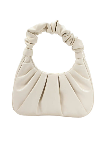 JW Pei Womens Small Ruched Top Handle Leather Shoulder Handbag White