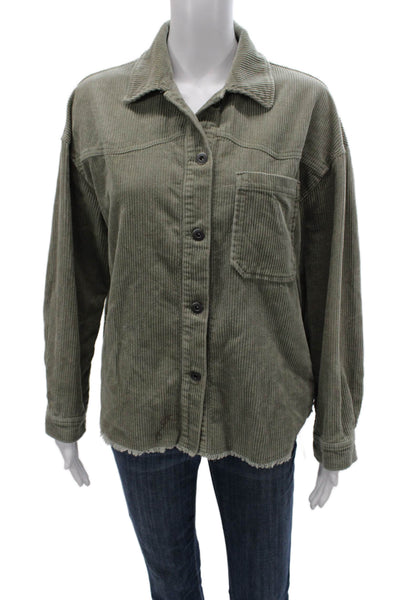 Zara Women Basic Jacket Green Cotton Collared Button Long Sleeve Size S