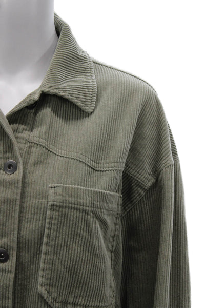 Zara Women Basic Jacket Green Cotton Collared Button Long Sleeve Size S