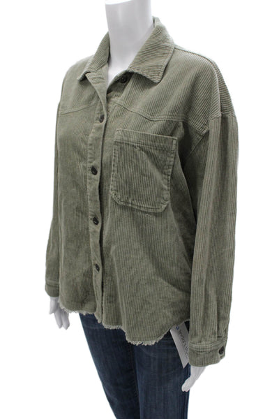 Zara Women Basic Jacket Green Cotton Collared Button Long Sleeve Size S
