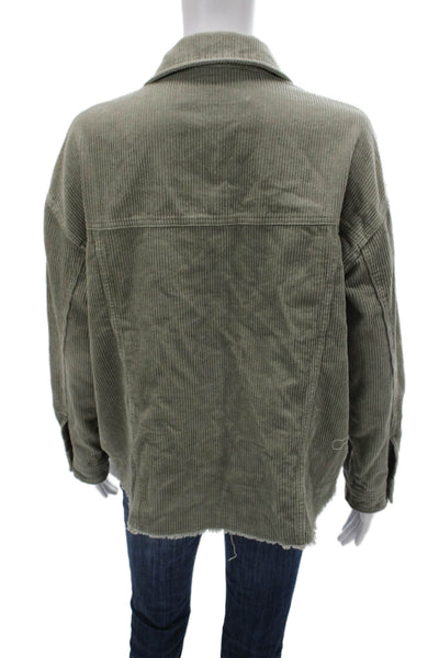 Zara Women Basic Jacket Green Cotton Collared Button Long Sleeve Size S