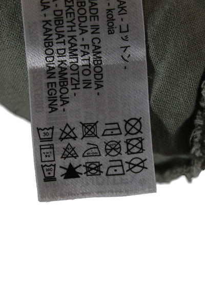 Zara Women Basic Jacket Green Cotton Collared Button Long Sleeve Size S